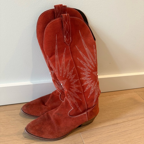 Red Suede Cowboy Boots - Picture 4 of 6